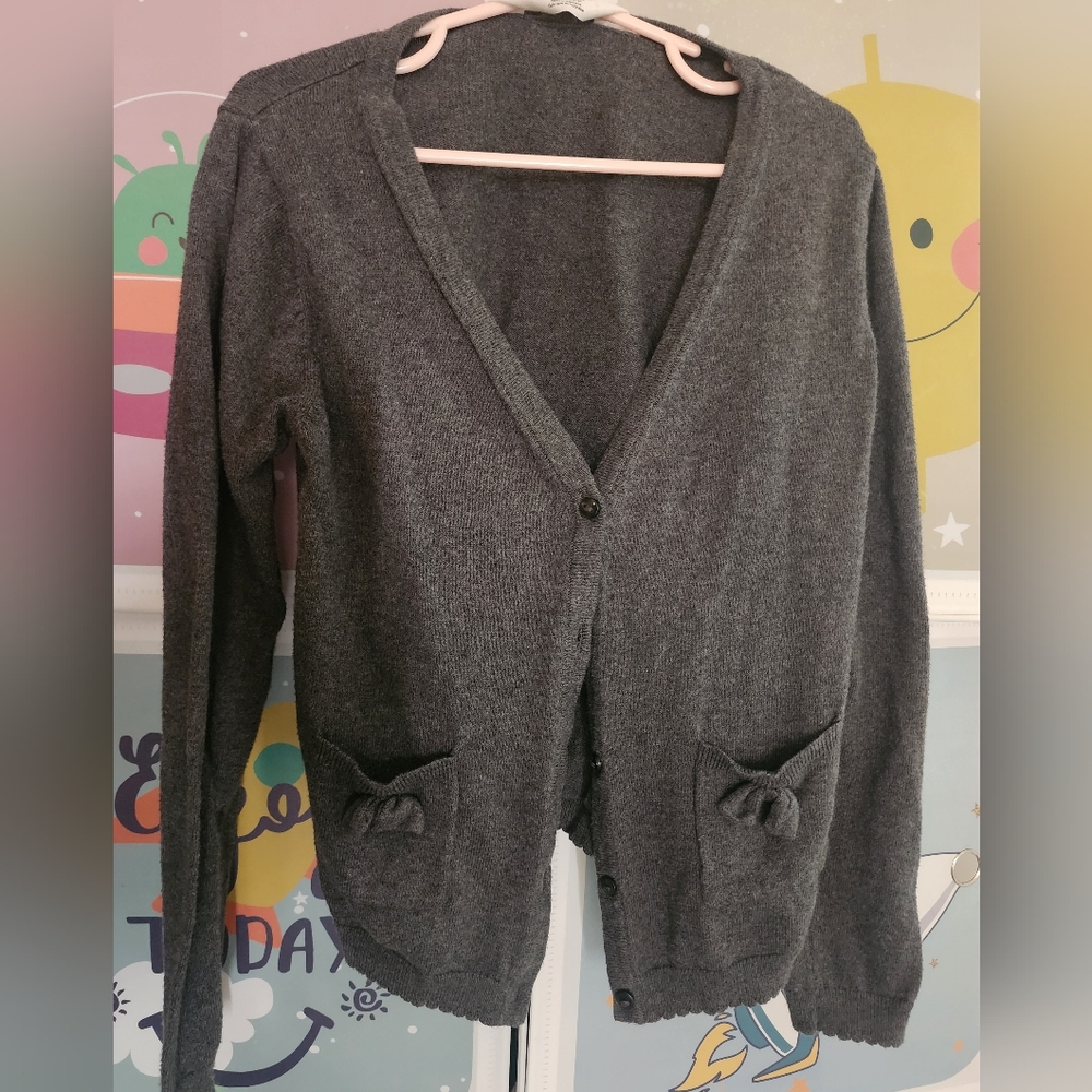 H&M Charcoal Cardigan with Bow Details